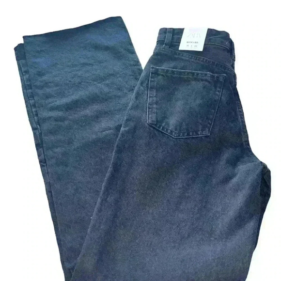 Zara Women’s Wide Leg Jeans New With Tags Size 2 Raw Hem Trendy High Rise - Picture 3 of 4